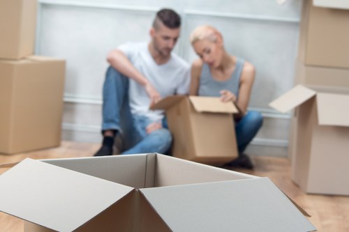 Neatly arranged boxes and furniture in a clean storage environment